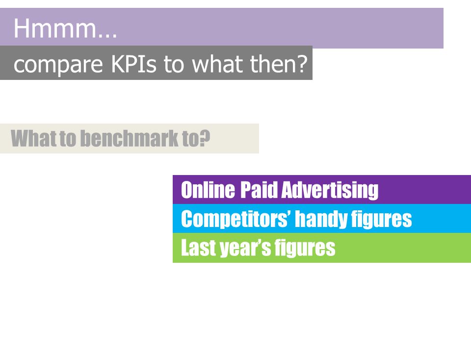 Hmmm… compare KPIs to what then. Relation & Trust What to benchmark to.