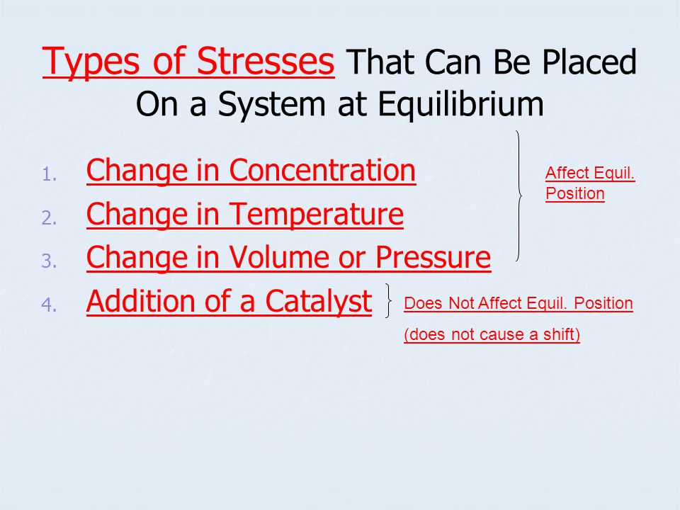 Types of Stresses That Can Be Placed On a System at Equilibrium 1.