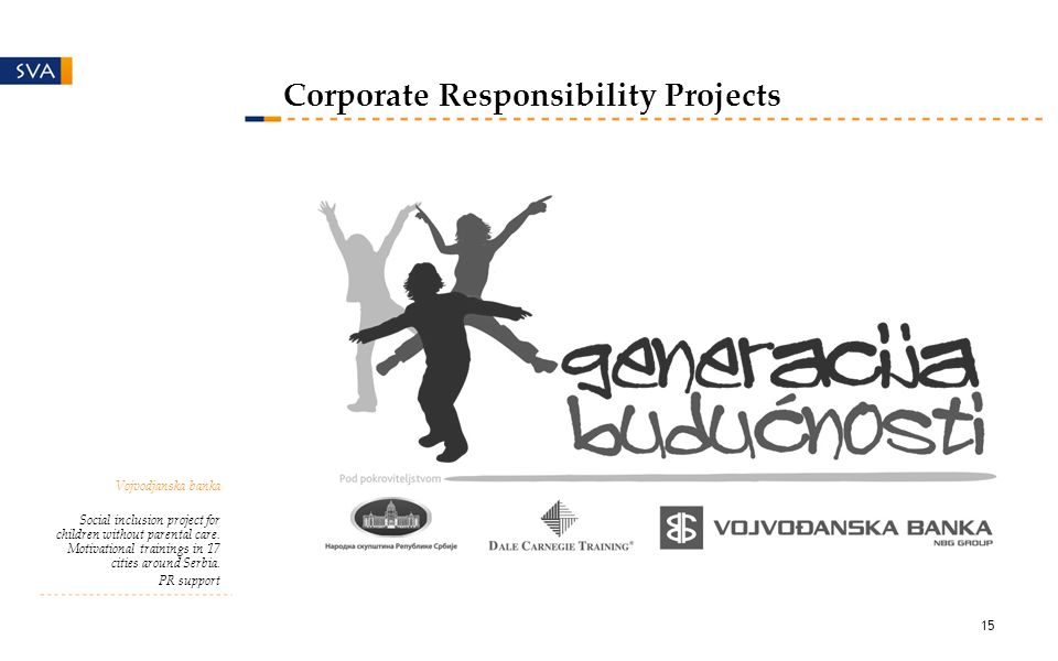 Corporate Responsibility Projects Vojvodjanska banka Social inclusion project for children without parental care.