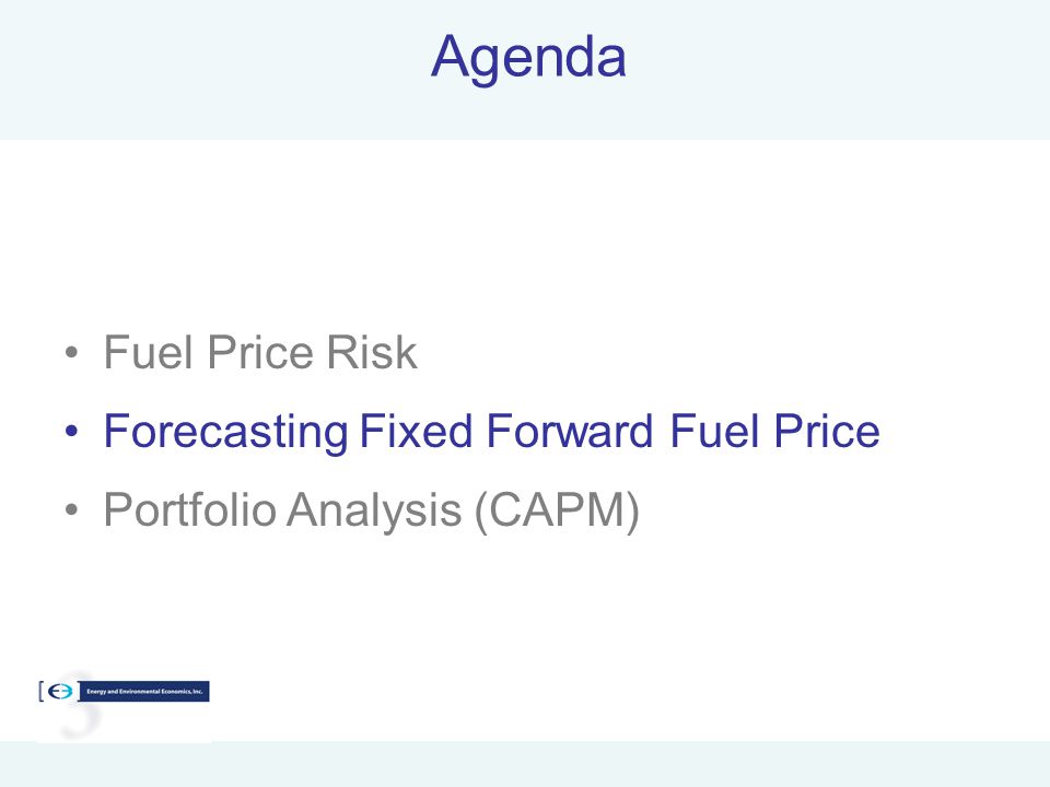 Agenda Fuel Price Risk Forecasting Fixed Forward Fuel Price Portfolio Analysis (CAPM)
