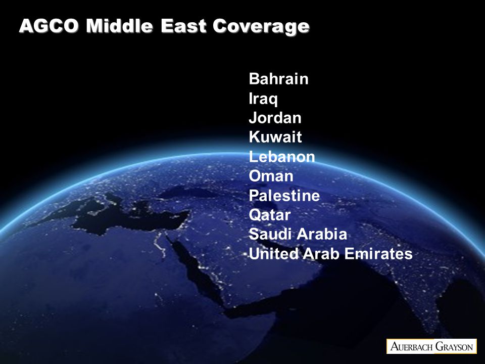 Bahrain Iraq Jordan Kuwait Lebanon Oman Palestine Qatar Saudi Arabia United Arab Emirates AGCO Middle East Coverage