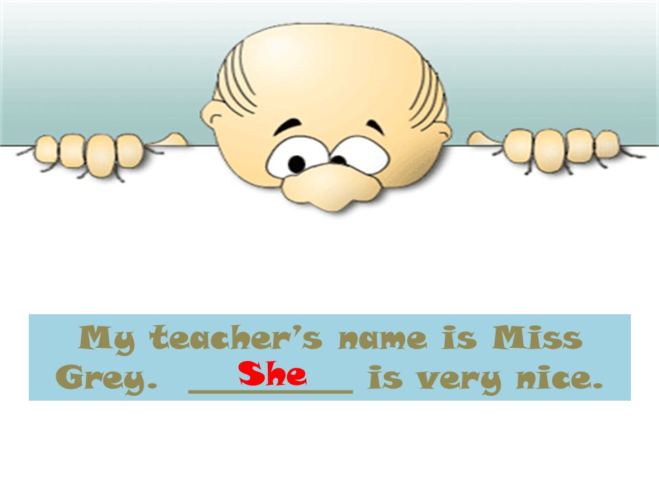 My teacher’s name is Miss Grey. __________ is very nice. She