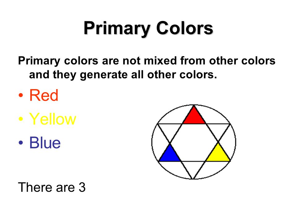 Primary colors are not mixed from other colors and they generate all other colors.