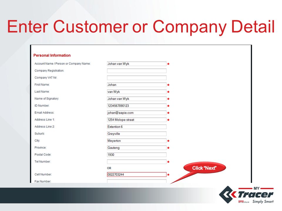 Enter Customer or Company Detail