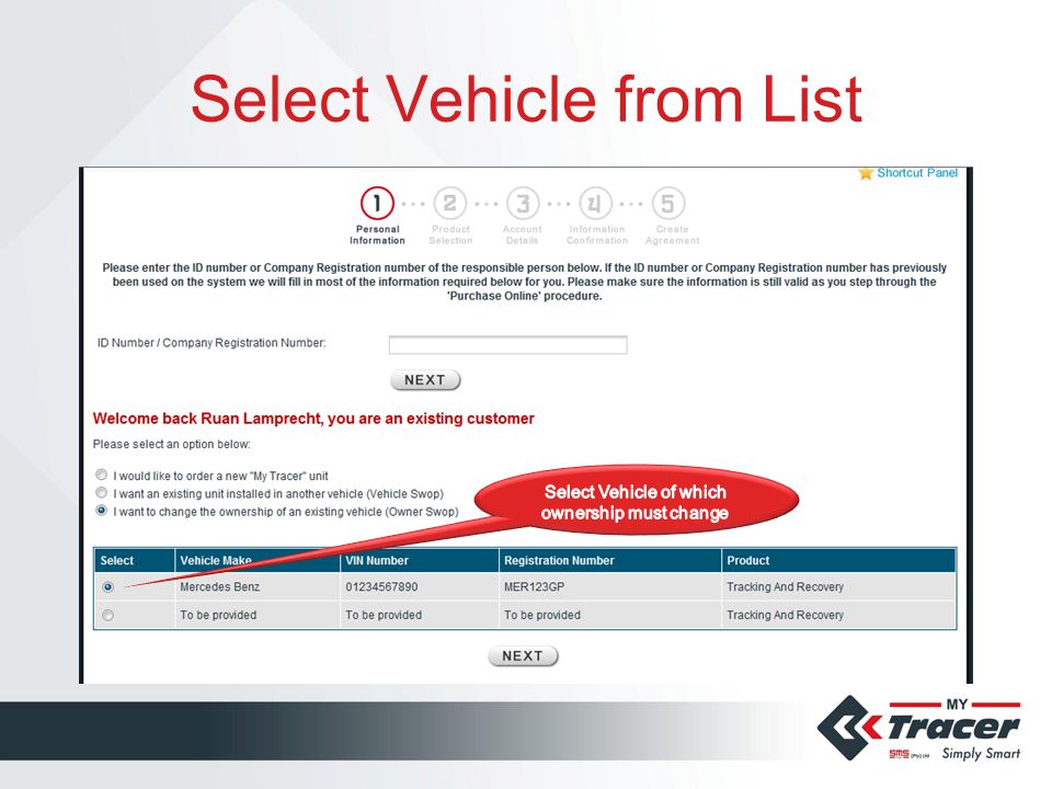Select Vehicle from List