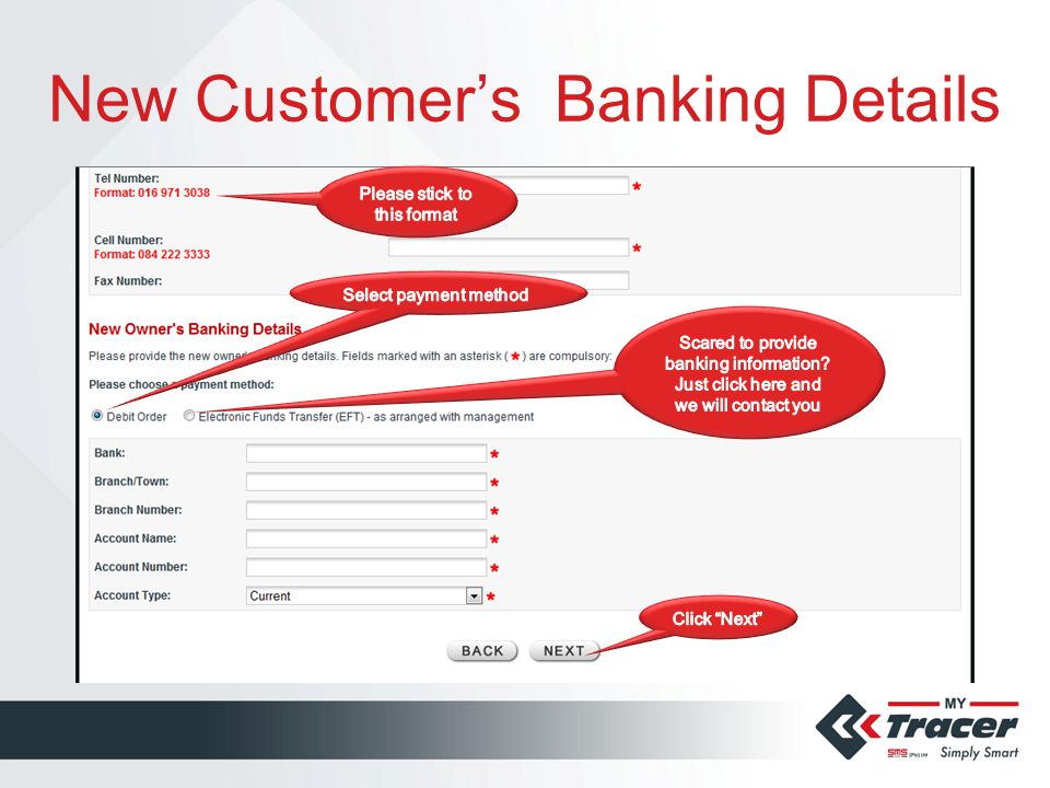 New Customer’s Banking Details