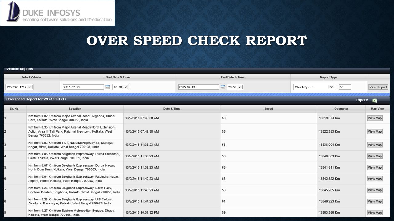 OVER SPEED CHECK REPORT