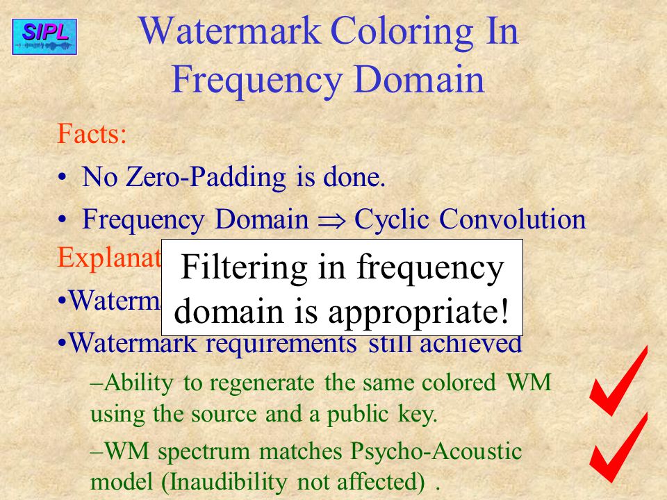 Watermark Coloring In Frequency Domain Facts: No Zero-Padding is done.