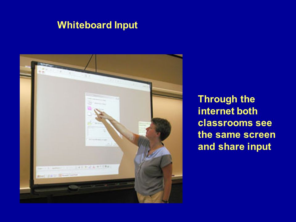 Whiteboard Input Through the internet both classrooms see the same screen and share input