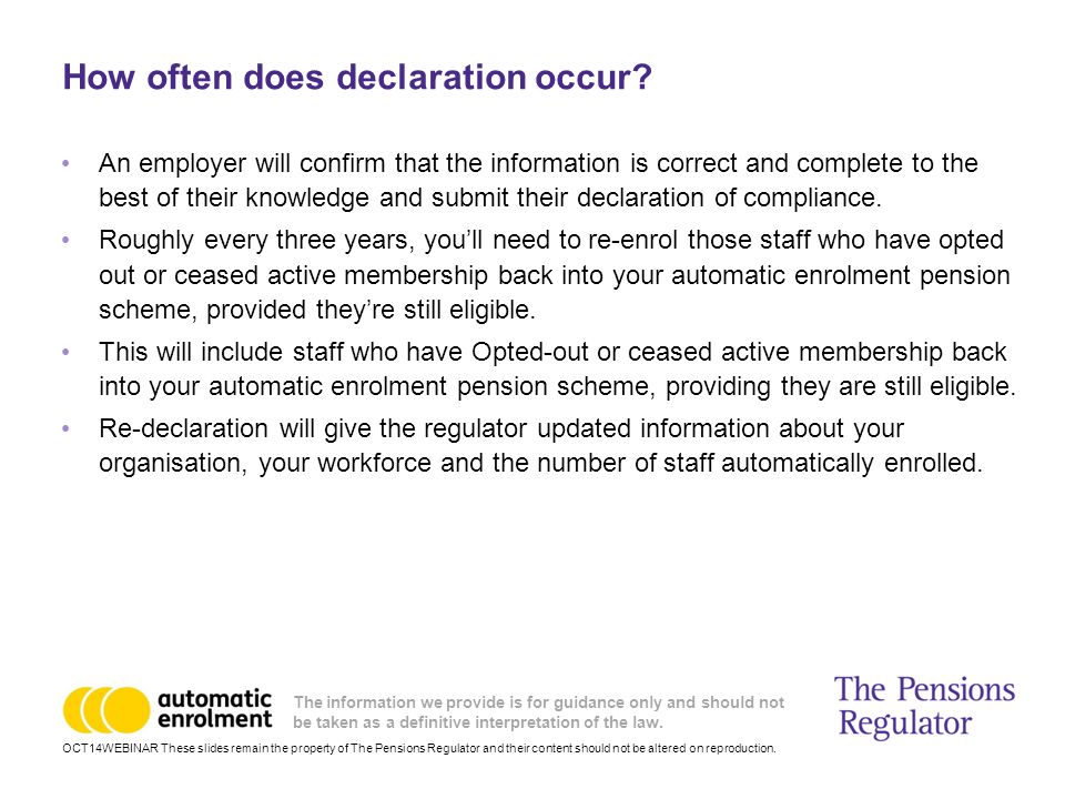 OCT14WEBINAR These slides remain the property of The Pensions Regulator and their content should not be altered on reproduction.