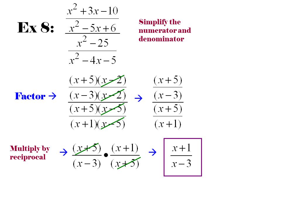 Ex 8:  Factor   Multiply by reciprocal  Simplify the numerator and denominator