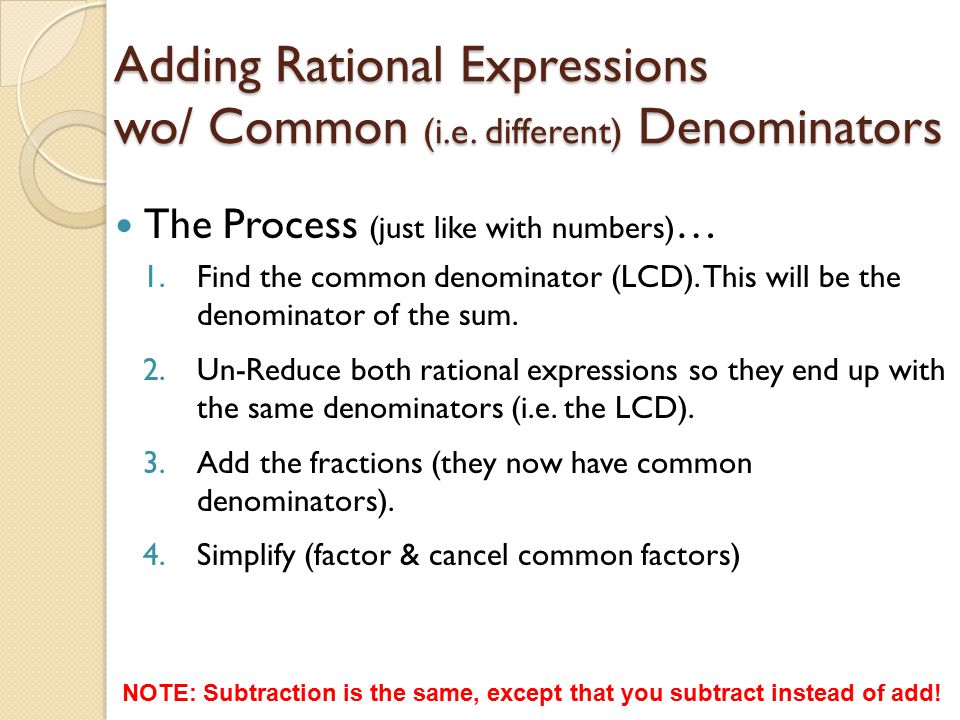 Adding Rational Expressions wo/ Common (i.e.