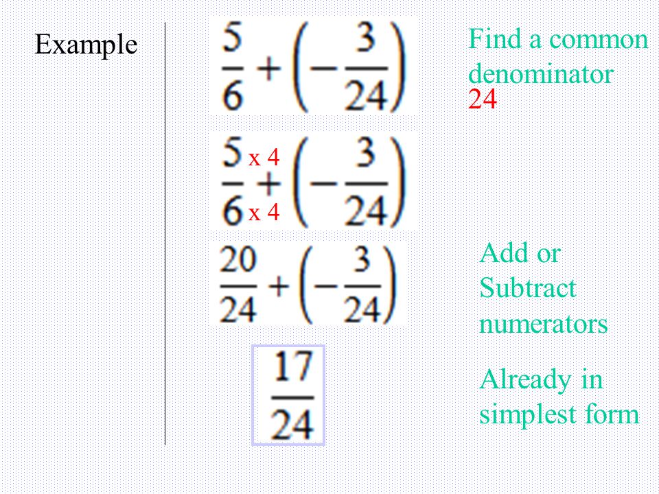 Example Common denominator so add or subtract the numerator Already in simplest form because we do not know what x is
