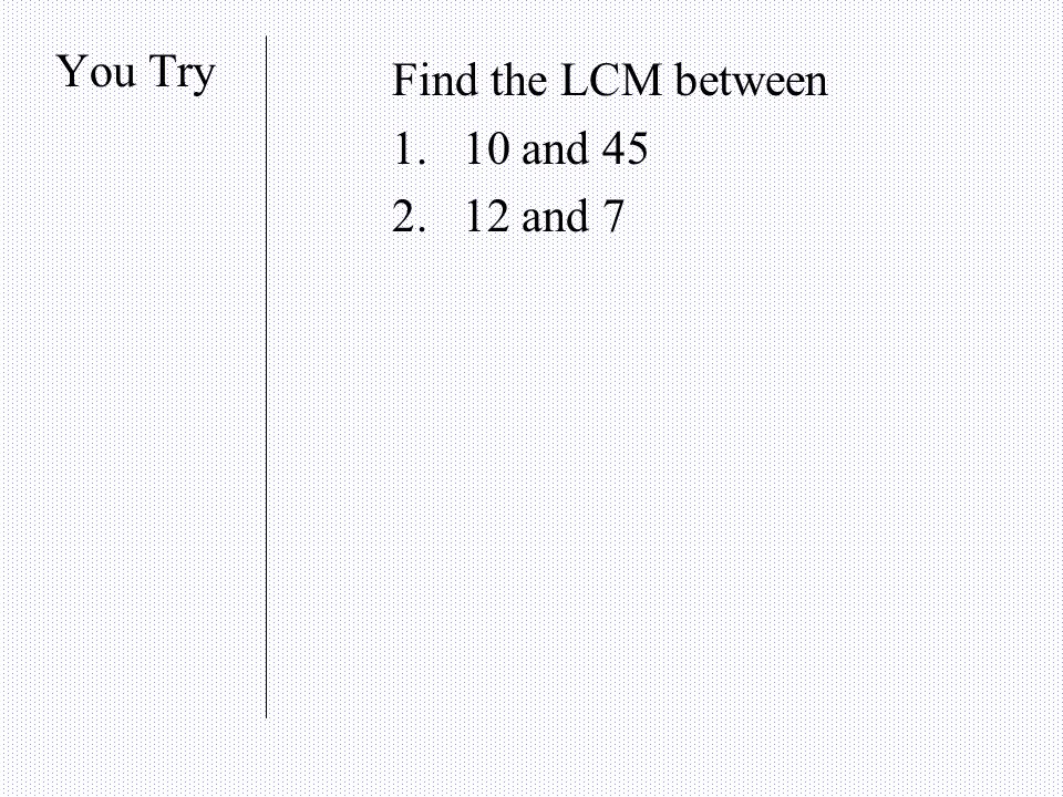 Example Find the LCM of 8 and