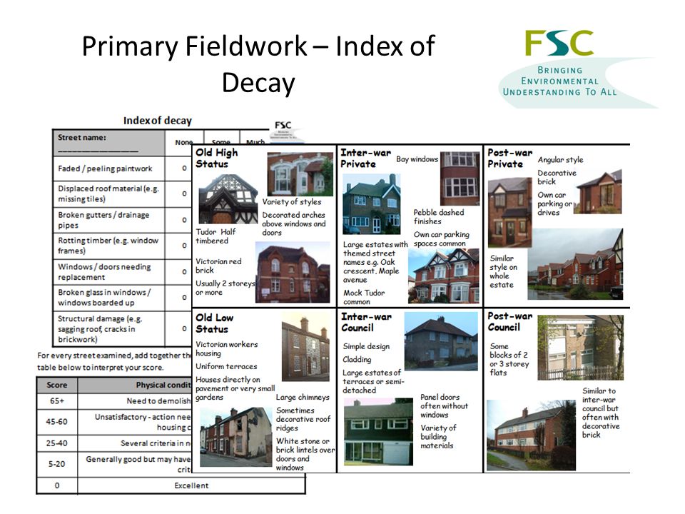Primary Fieldwork – Index of Decay