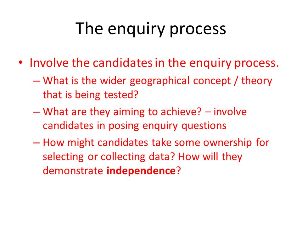 The enquiry process Involve the candidates in the enquiry process.