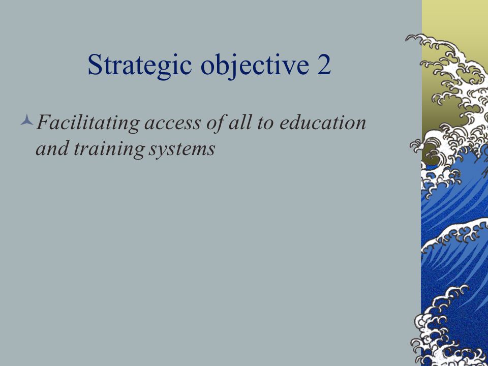 Strategic objective 2 Facilitating access of all to education and training systems