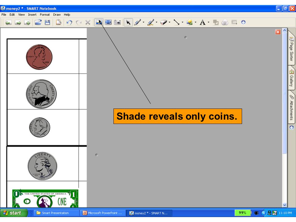 Shade reveals only coins.