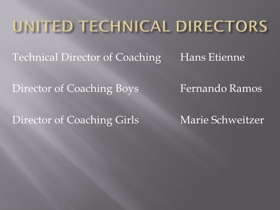 Technical Director of CoachingHans Etienne Director of Coaching BoysFernando Ramos Director of Coaching GirlsMarie Schweitzer