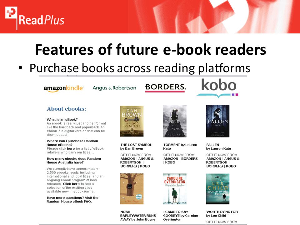 Features of future e-book readers Purchase books across reading platforms