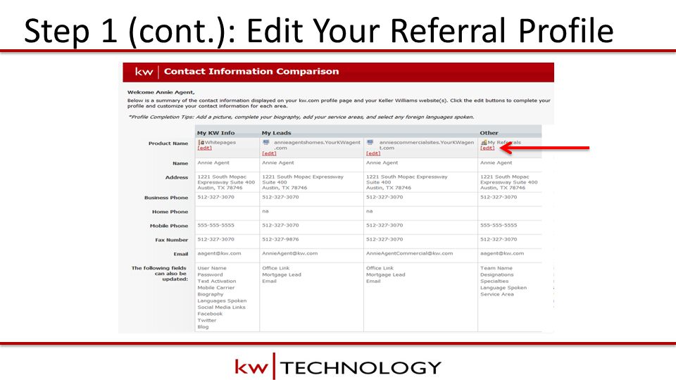 BREAKOUT CLASS TITLESLIDE Step 1 (cont.): Edit Your Referral Profile