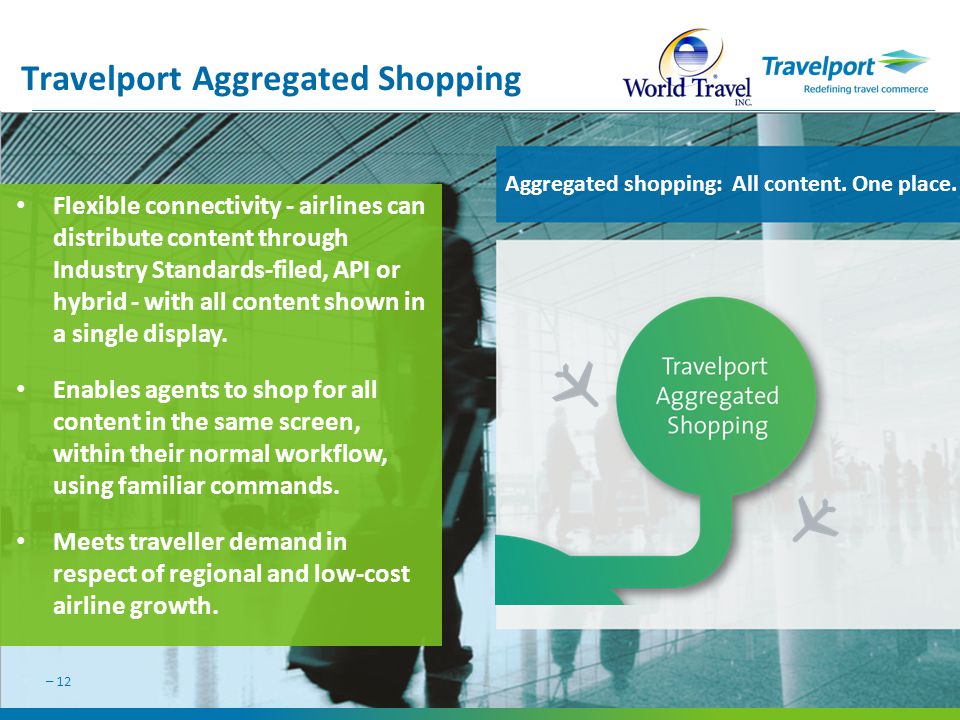 – 12 Travelport Aggregated Shopping Aggregated shopping.