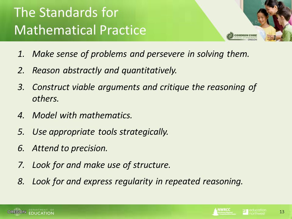 The Standards for Mathematical Practice 1.Make sense of problems and persevere in solving them.