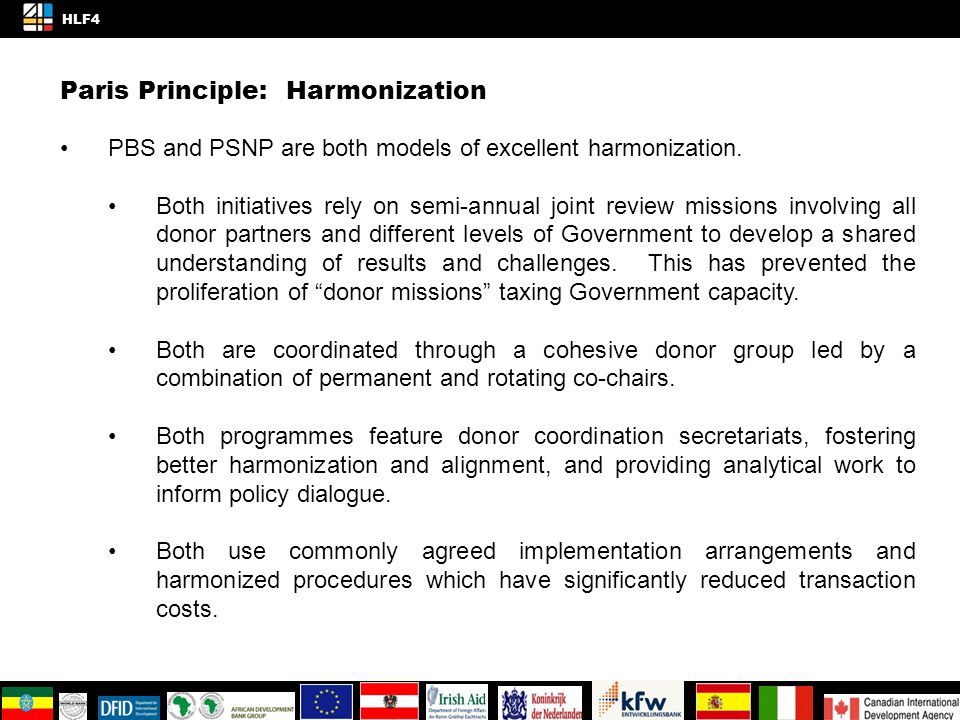 Paris Principle: Harmonization PBS and PSNP are both models of excellent harmonization.