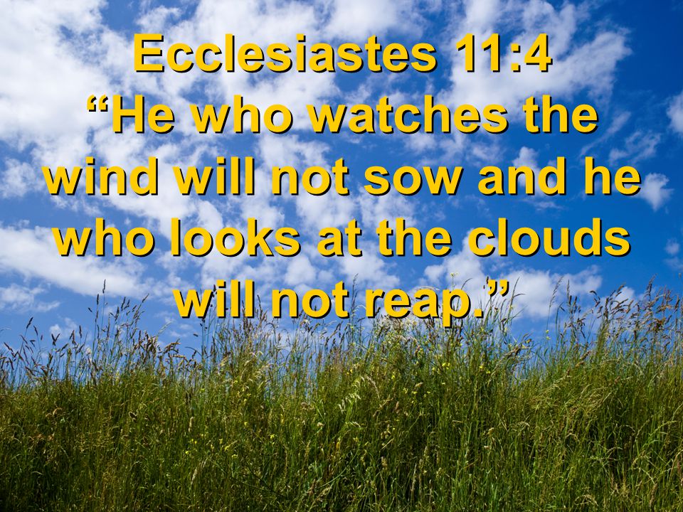 Ecclesiastes 11:4 He who watches the wind will not sow and he who looks at the clouds will not reap.