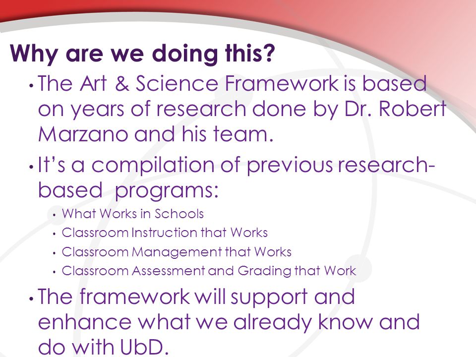 Why are we doing this. The Art & Science Framework is based on years of research done by Dr.