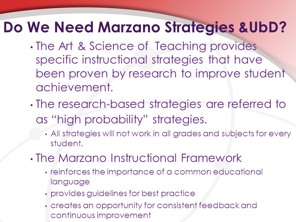Do We Need Marzano Strategies &UbD.