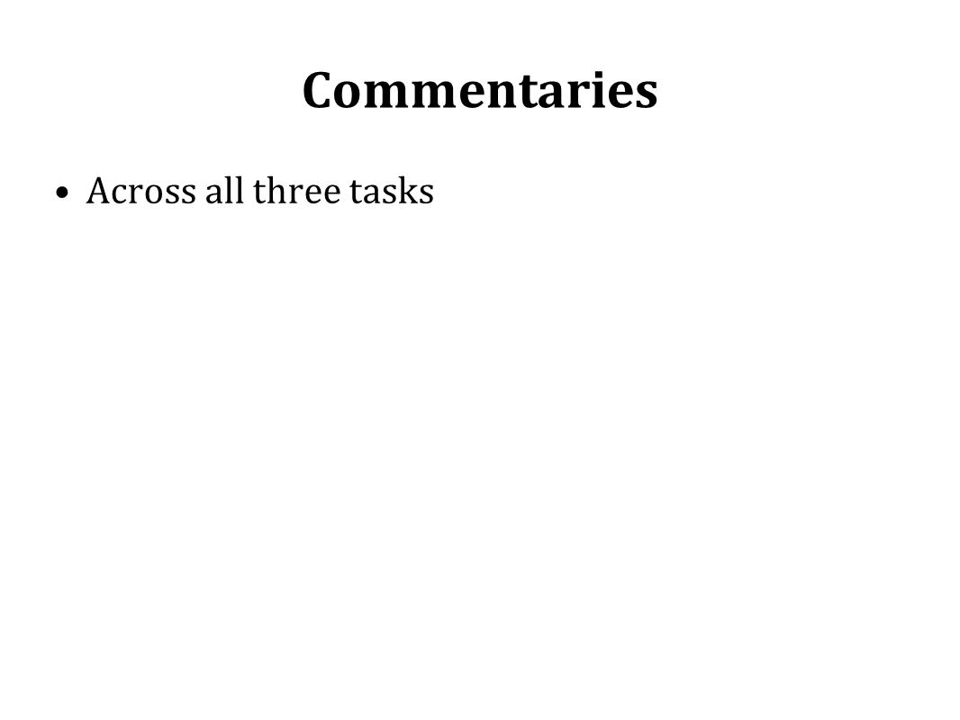 Commentaries Across all three tasks