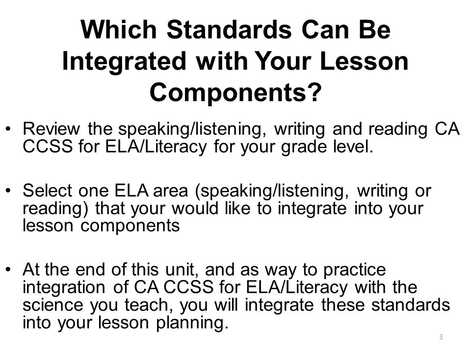Which Standards Can Be Integrated with Your Lesson Components.