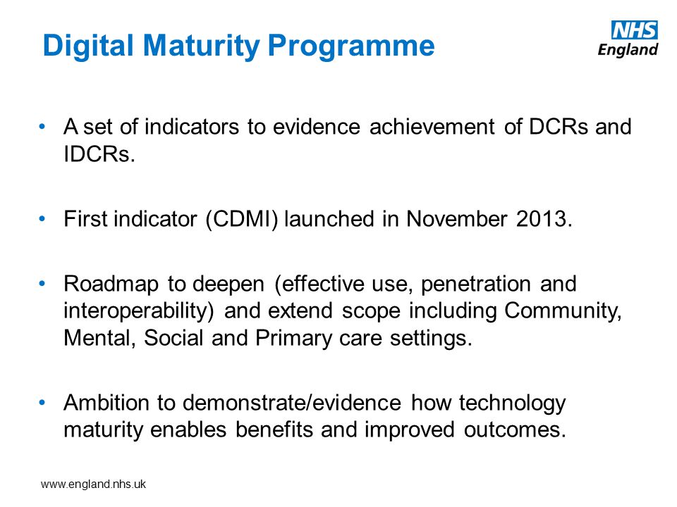 A set of indicators to evidence achievement of DCRs and IDCRs.