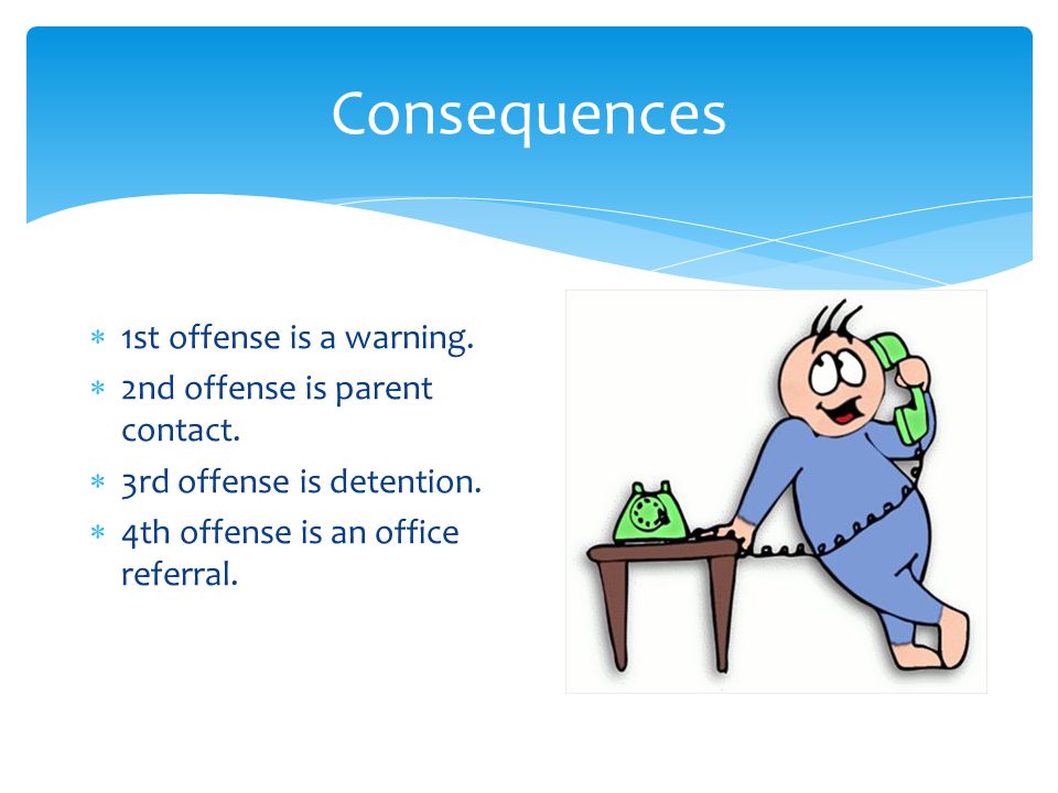 Consequences  1st offense is a warning.  2nd offense is parent contact.