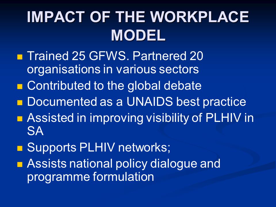 IMPACT OF THE WORKPLACE MODEL Trained 25 GFWS.