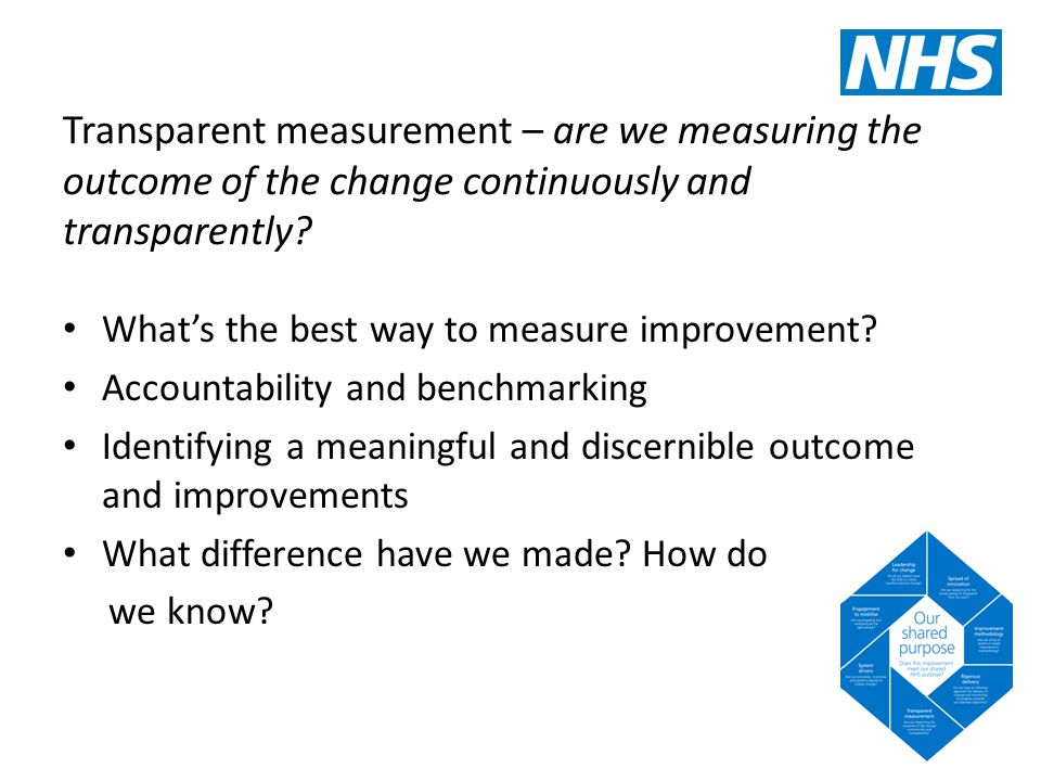 Transparent measurement – are we measuring the outcome of the change continuously and transparently.
