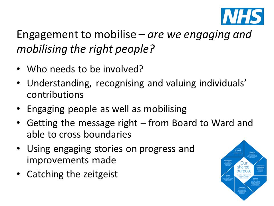 Engagement to mobilise – are we engaging and mobilising the right people.