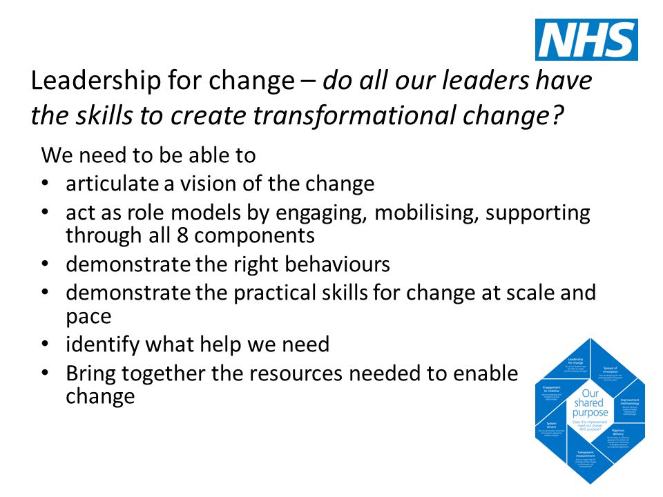 Leadership for change – do all our leaders have the skills to create transformational change.