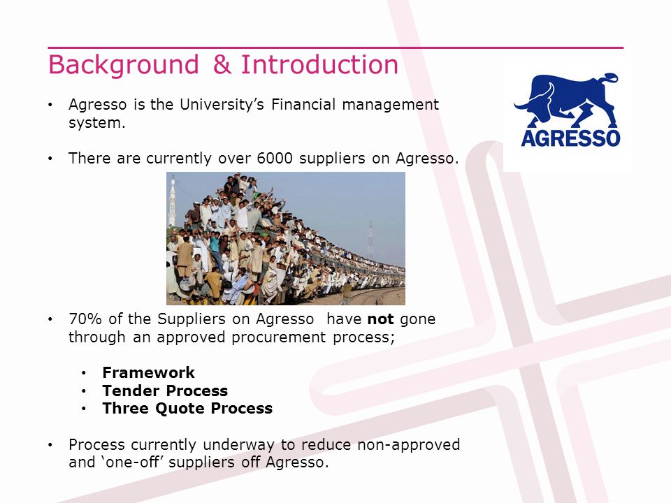 Background & Introduction Agresso is the University’s Financial management system.