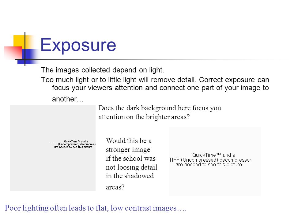 Exposure The images collected depend on light.