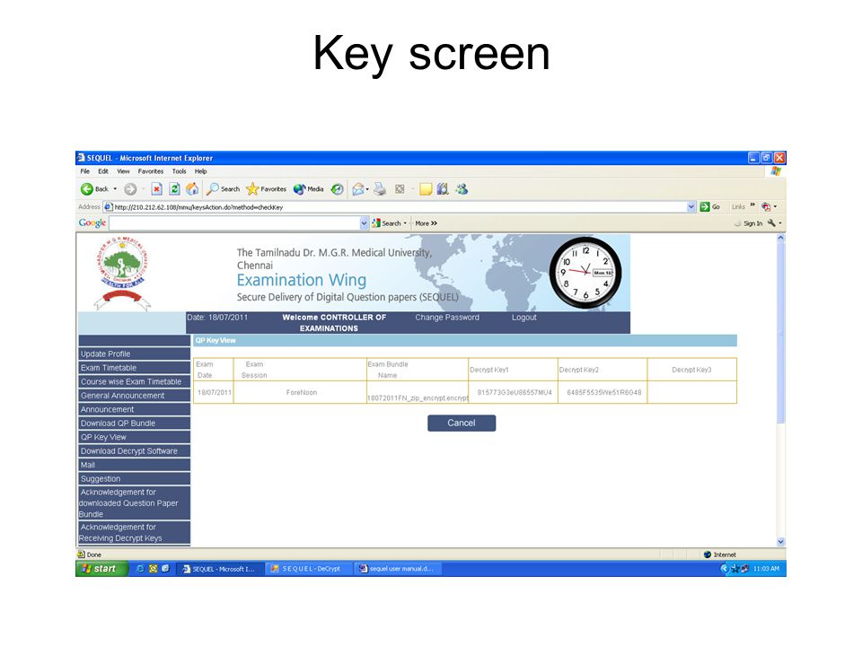 Key screen