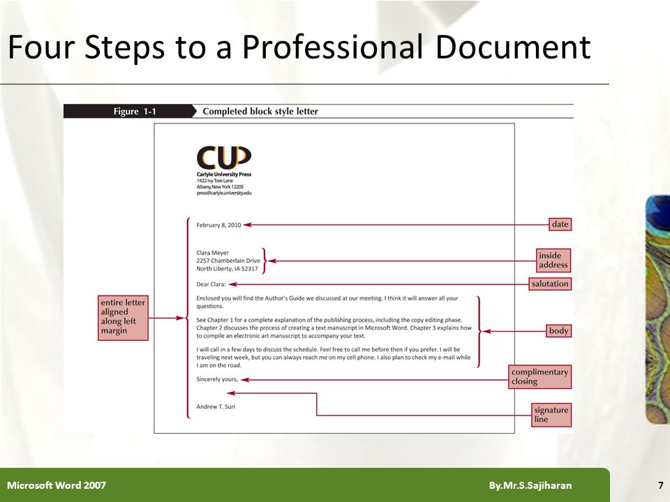XP Four Steps to a Professional Document 7Microsoft Word 2007 By.Mr.S.Sajiharan