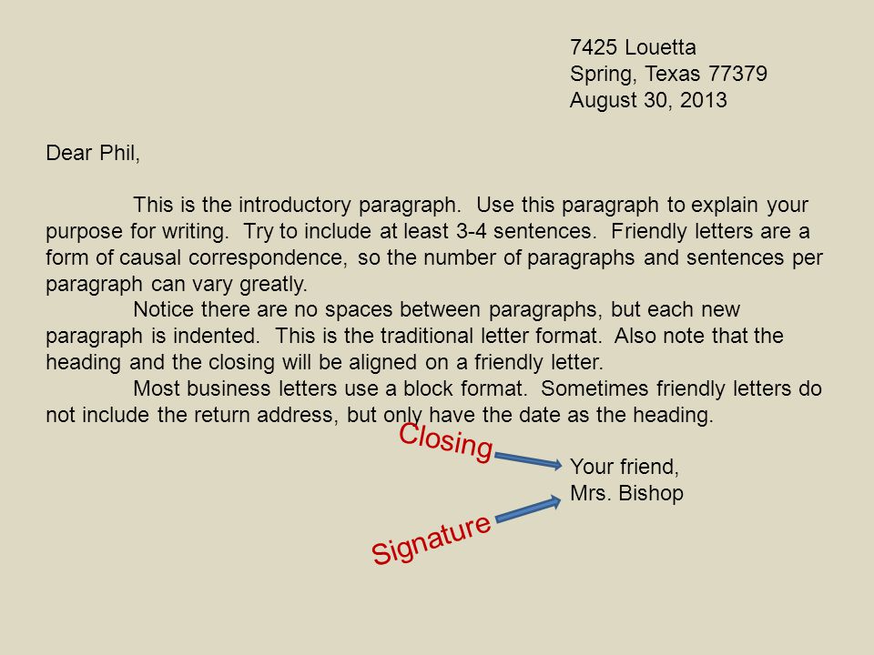 7425 Louetta Spring, Texas August 30, 2013 Dear Phil, This is the introductory paragraph.