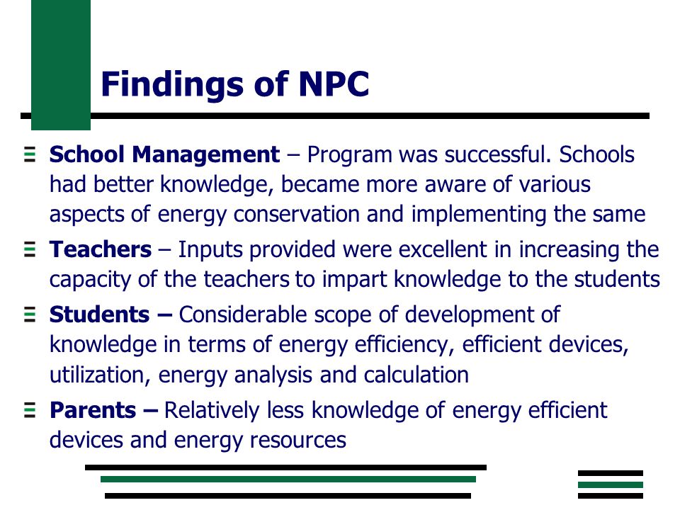 Findings of NPC School Management – Program was successful.