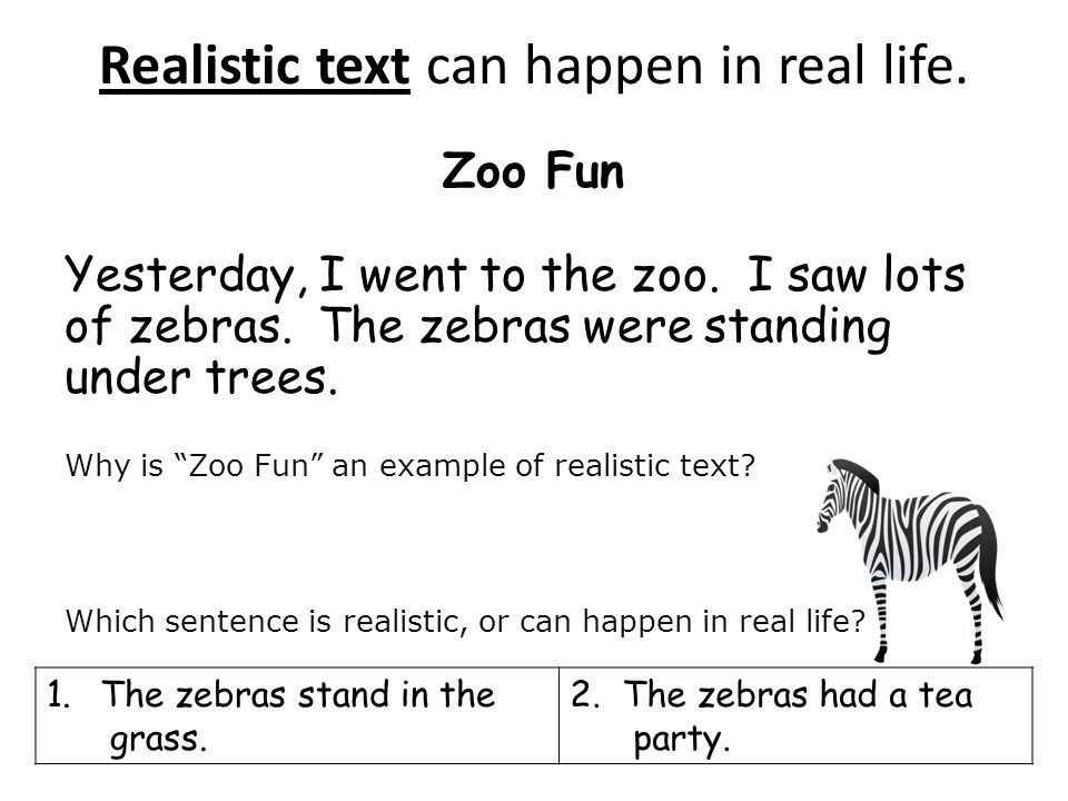 Realistic text can happen in real life. Zoo Fun Yesterday, I went to the zoo.