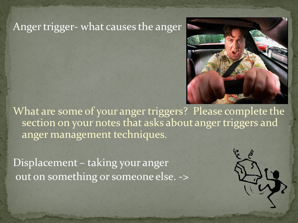 Anger trigger- what causes the anger What are some of your anger triggers.
