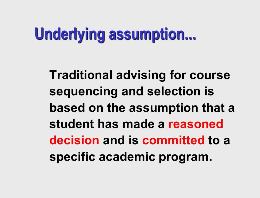 Traditional advising for course sequencing and selection is based on the assumption that a student has made a reasoned decision and is committed to a specific academic program.