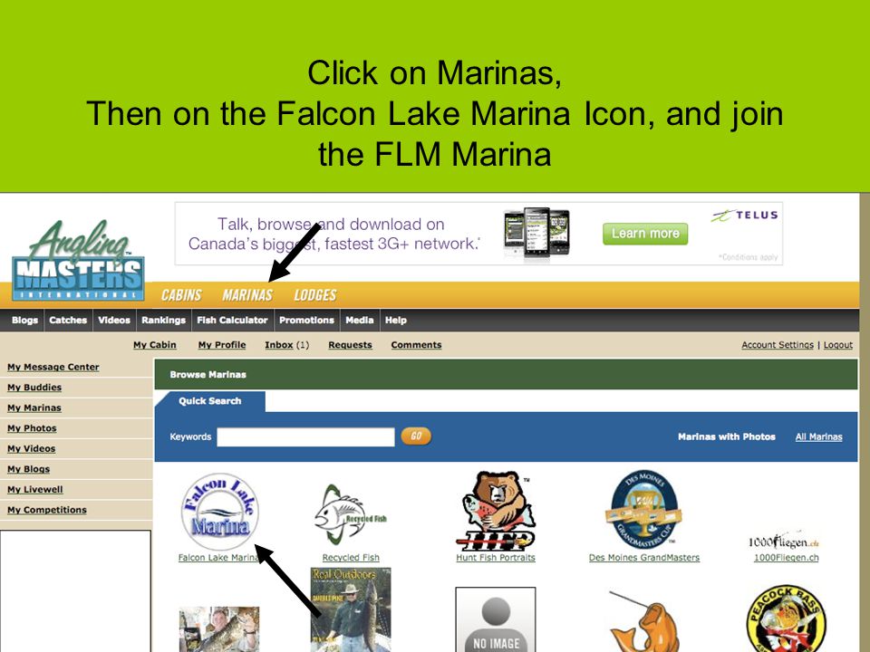 Click on Marinas, Then on the Falcon Lake Marina Icon, and join the FLM Marina