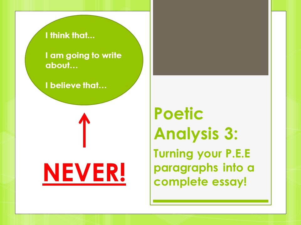 Poetic Analysis 3: Turning your P.E.E paragraphs into a complete essay.